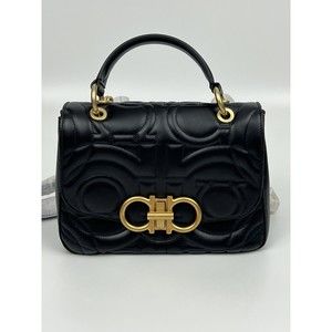 Salvatore Ferragamo Gancini Nero Quilted Flip Bag - Large New w/Tag Minor Flaws